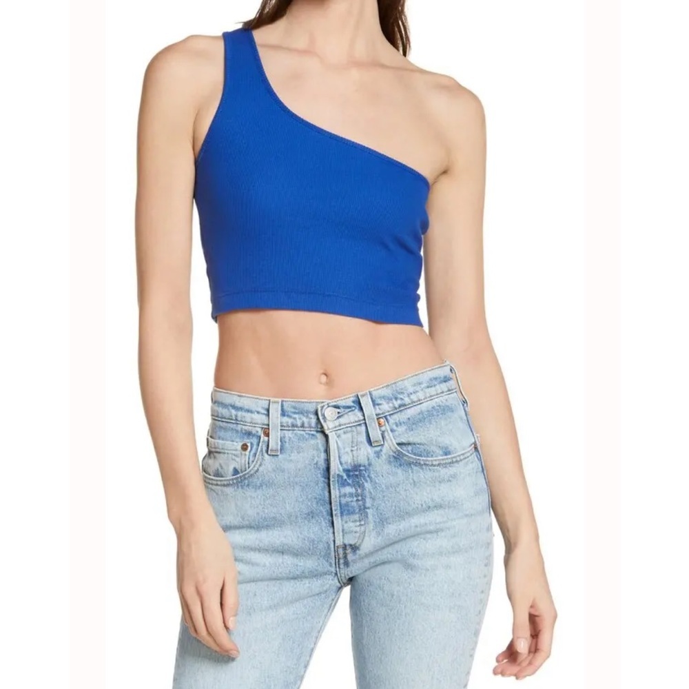 K.NGSLEY Unisex One-Shoulder Rib Crop Tank NWT